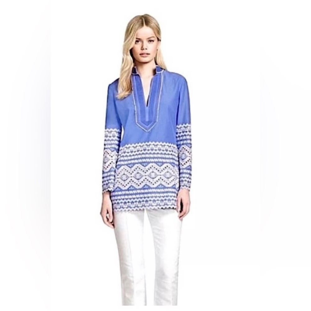 NWOT TORY BURCH TORY ZITA EMBROIDERED TUNIC BABY BLUE. SIZE 4.